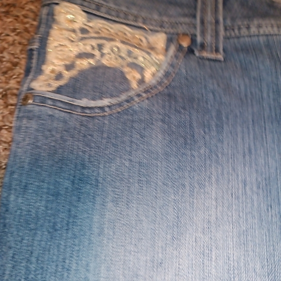 Vanilla Jeans Size 13 Bling Rhinestones and Lace Blue Denim Flare - Picture 3 of 9